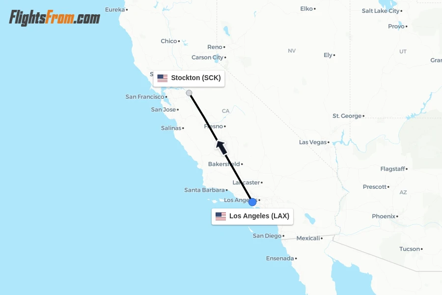 Flights from Los Angeles to Stockton route map