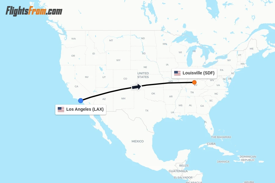 Flights from Los Angeles to Louisville route map