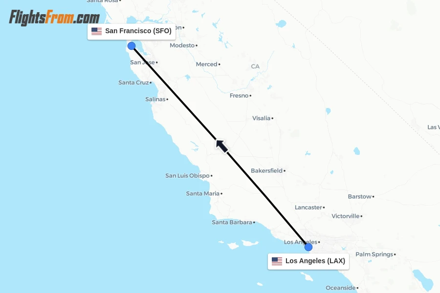 Flights from Los Angeles to San Francisco route map