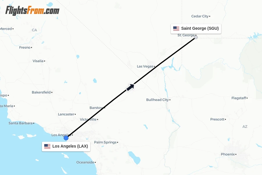 Flights from Los Angeles to Saint George route map