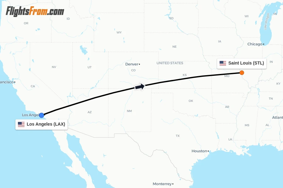 Flights from Los Angeles to Saint Louis route map