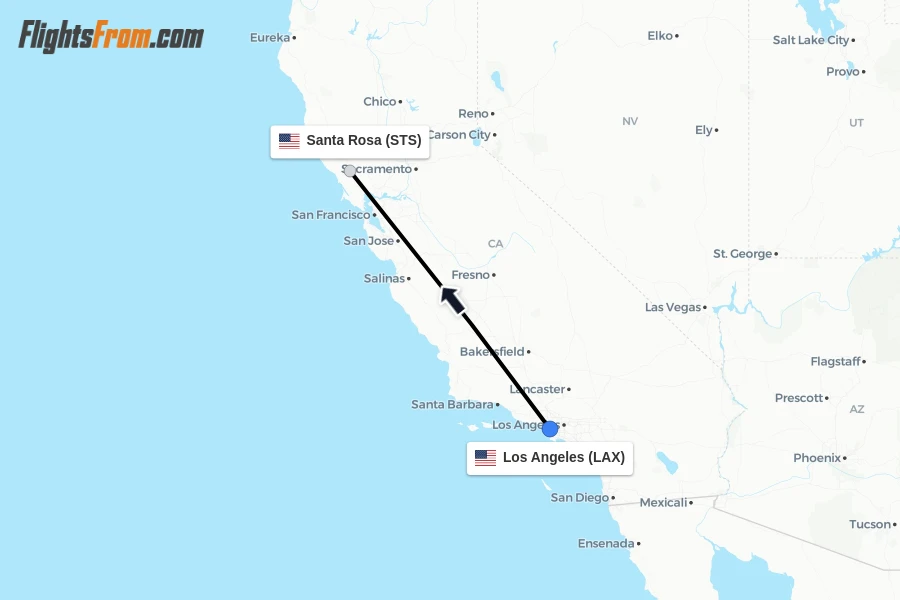 Flights from Los Angeles to Santa Rosa route map