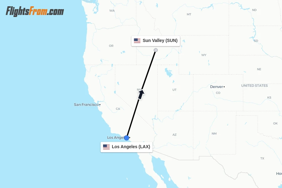 Flights from Los Angeles to Sun Valley route map