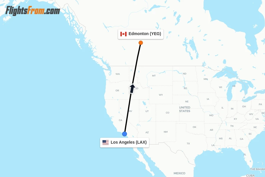 Flights from Los Angeles to Edmonton route map