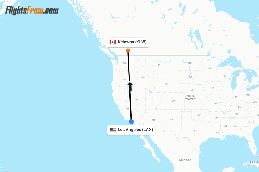 Flights from Los Angeles to Kelowna route map