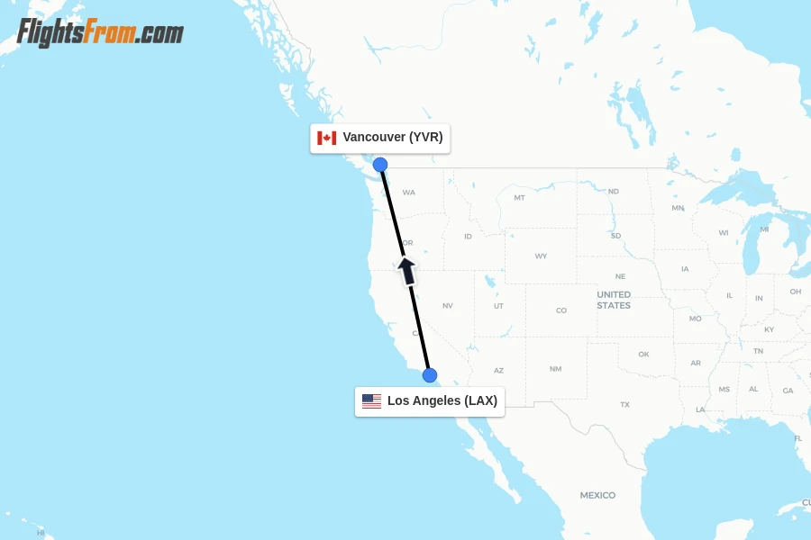 Flights from Los Angeles to Vancouver route map