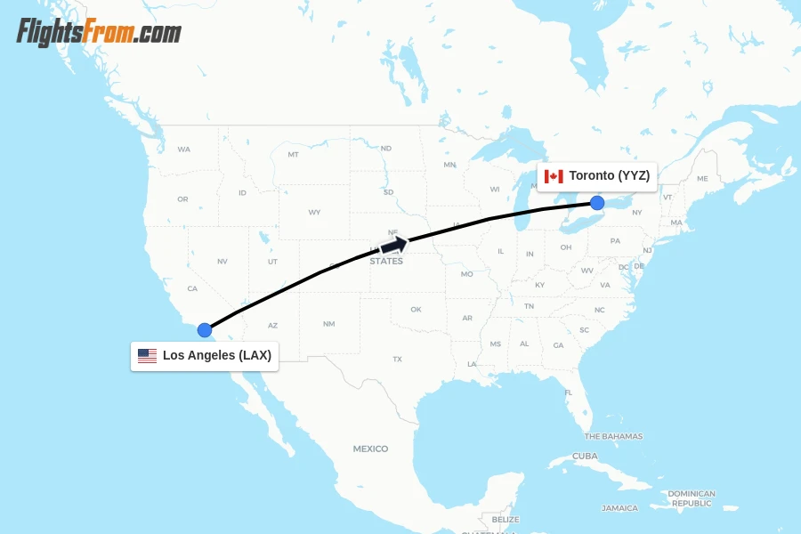 Flights from Los Angeles to Toronto route map