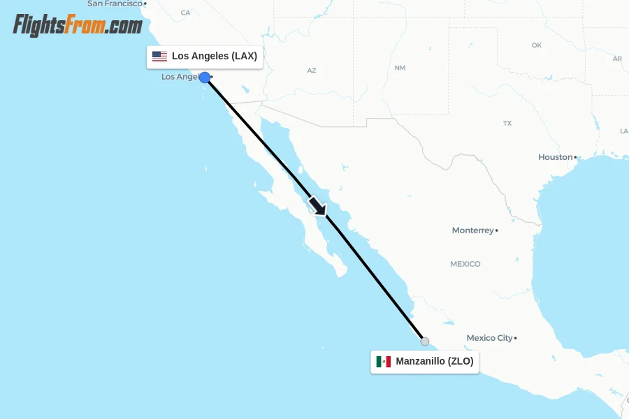 Flights from Los Angeles to Manzanillo route map
