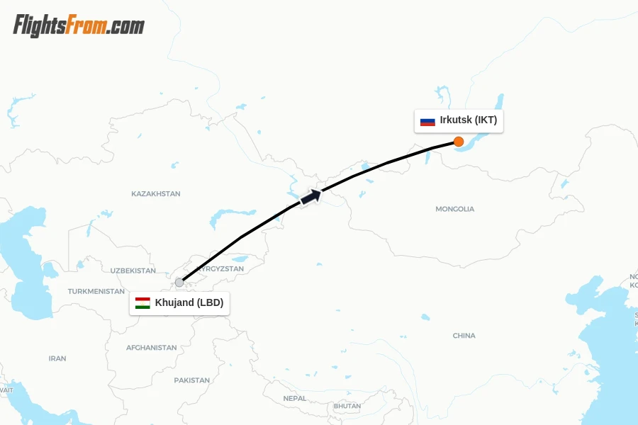Flights from Khujand to Irkutsk route map