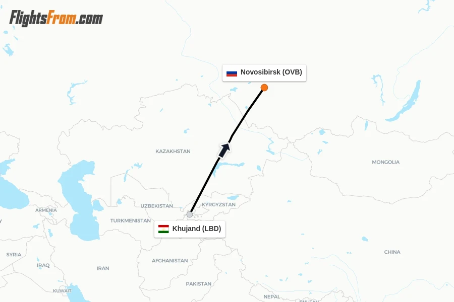Flights from Khujand to Novosibirsk route map