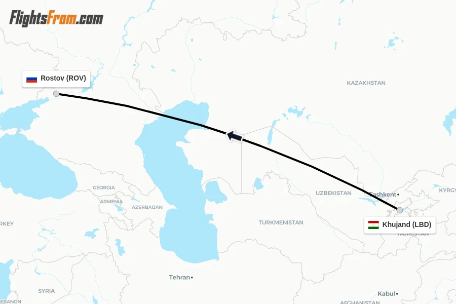 Flights from Khujand to Rostov route map