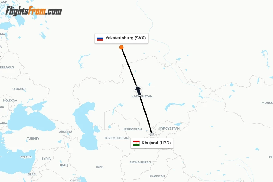 Flights from Khujand to Yekaterinburg route map