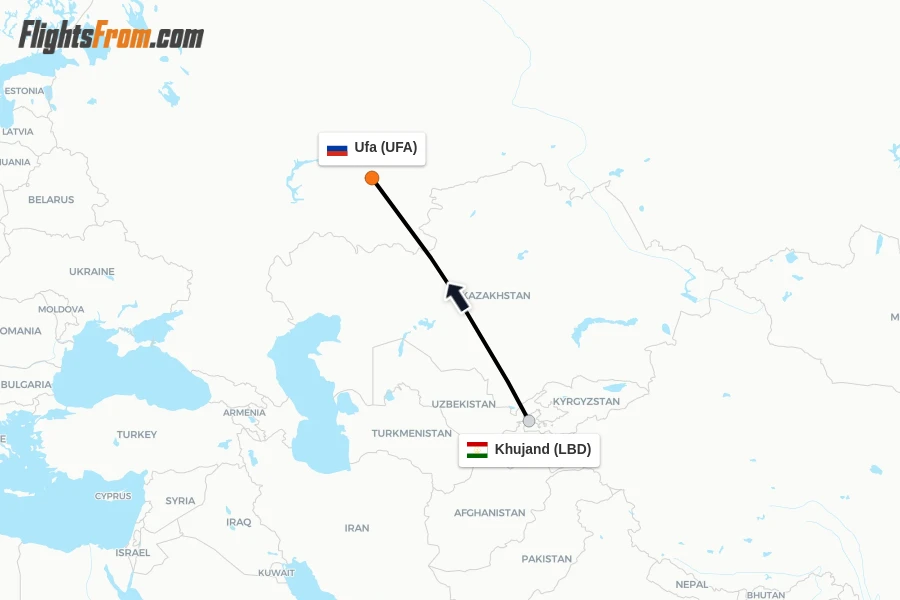 Flights from Khujand to Ufa route map