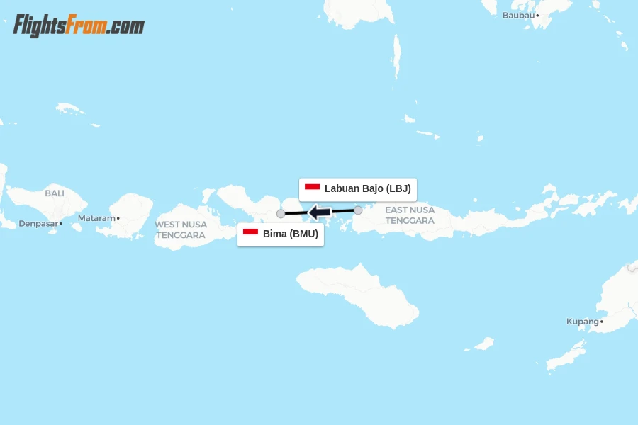Flights from Labuan Bajo to Bima route map