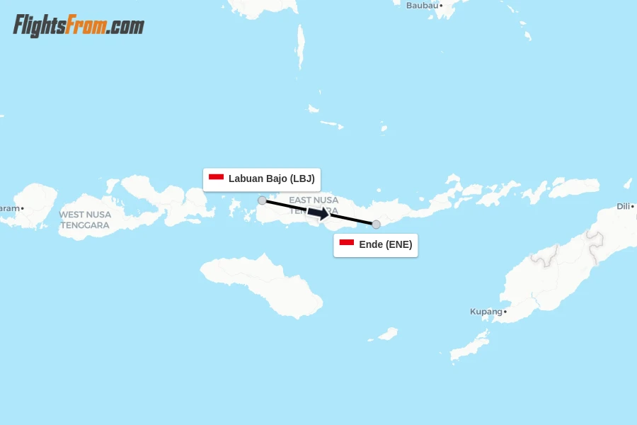 Flights from Labuan Bajo to Ende route map