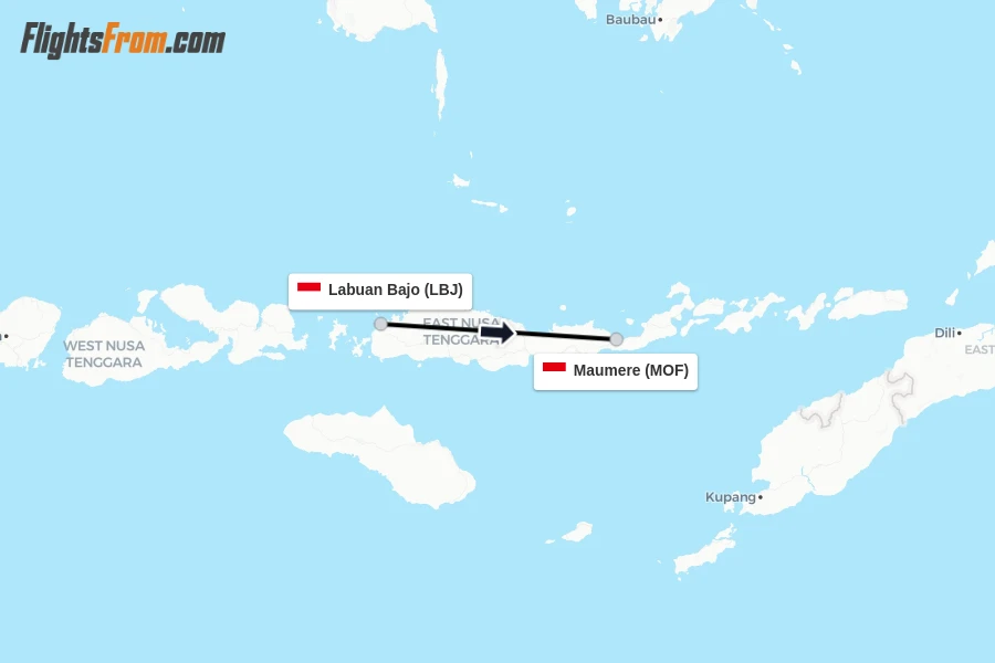 Flights from Labuan Bajo to Maumere route map