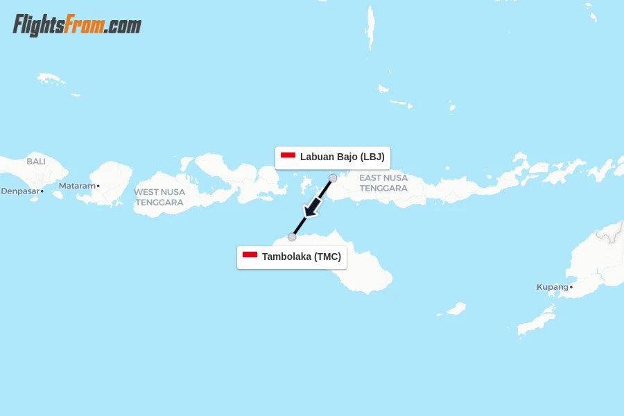 Flights from Labuan Bajo to Tambolaka route map