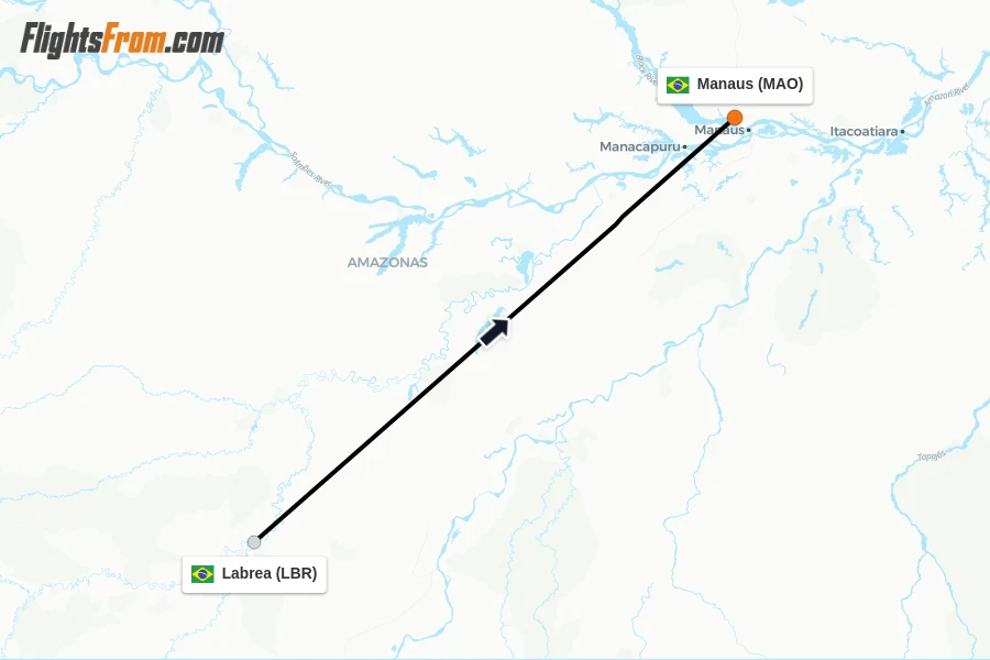 Flights from Labrea to Manaus route map