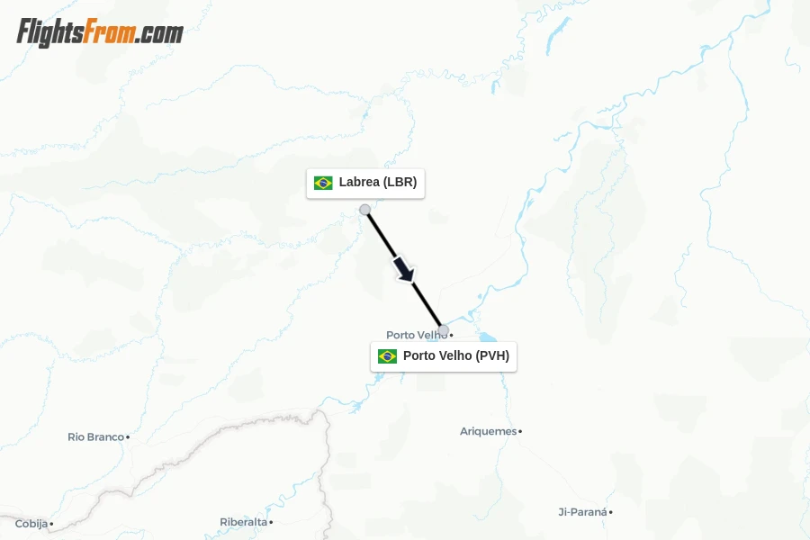 Flights from Labrea to Porto Velho route map