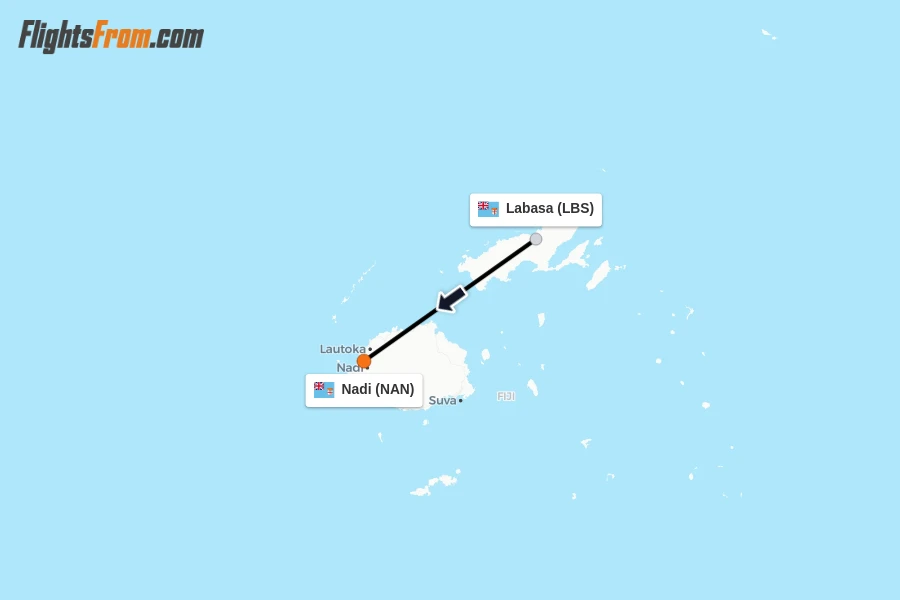Flights from Labasa to Nadi route map