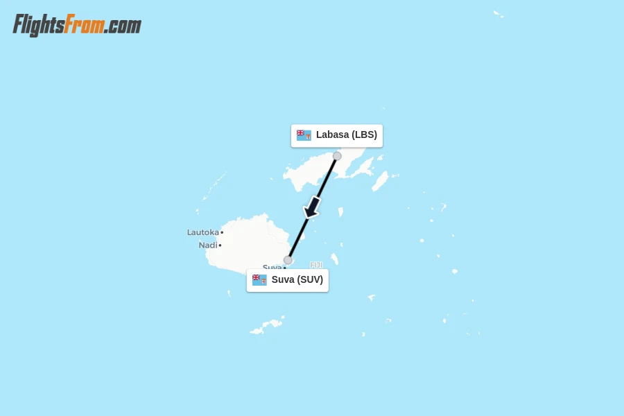 Flights from Labasa to Suva route map