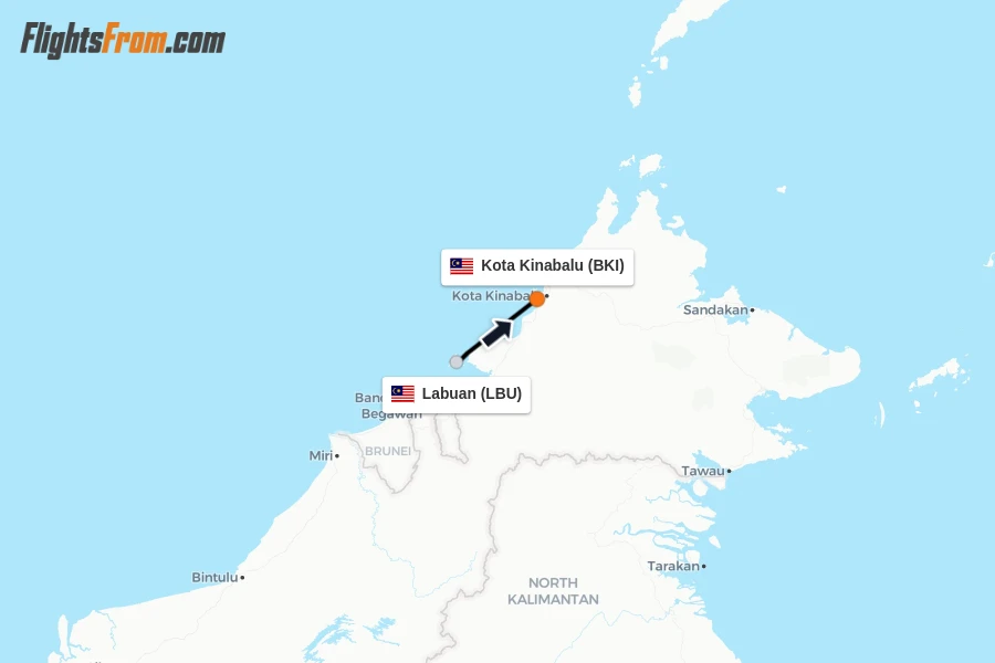 Flights from Labuan to Kota Kinabalu route map