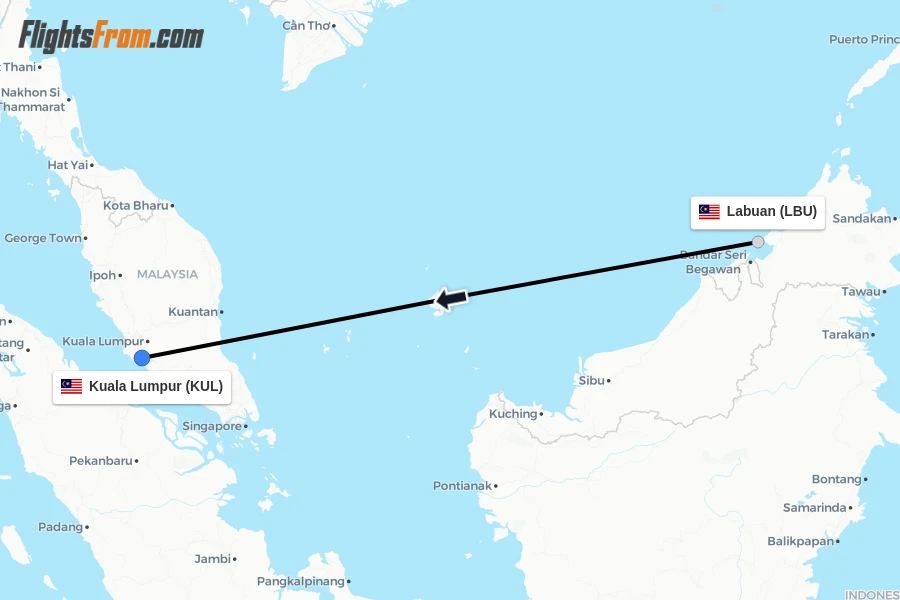 Flights from Labuan to Kuala Lumpur route map