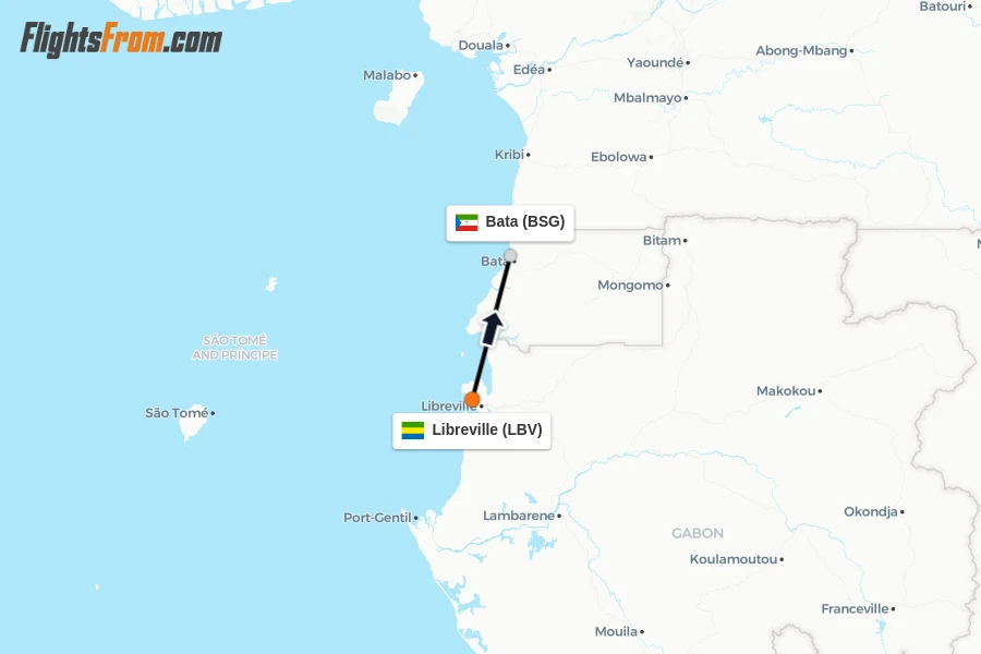 Flights from Libreville to Bata route map