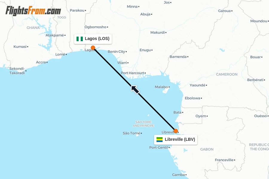 Flights from Libreville to Lagos route map