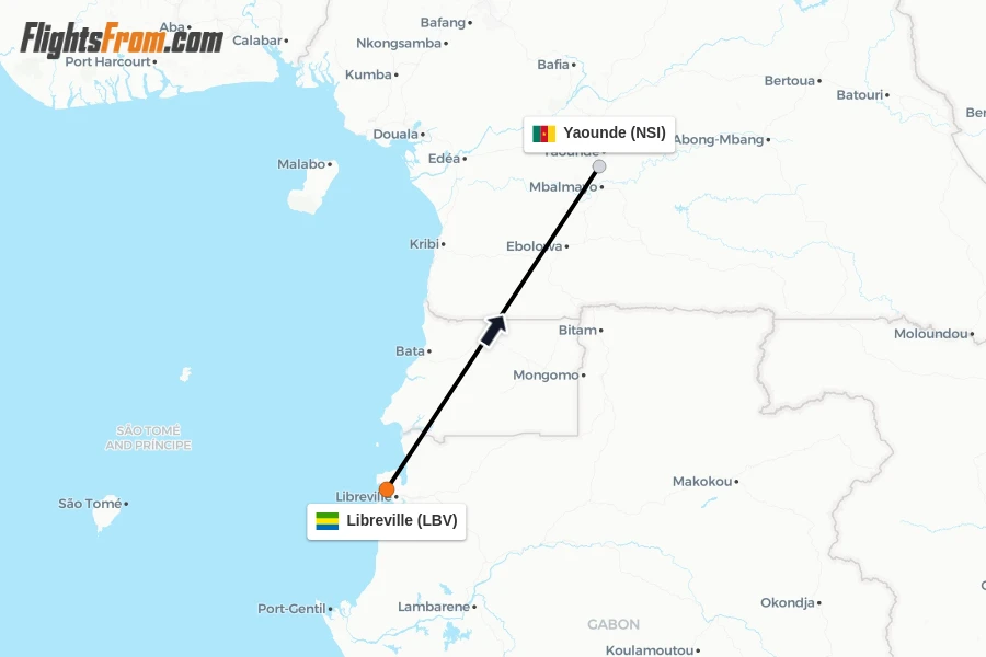 Flights from Libreville to Yaounde route map