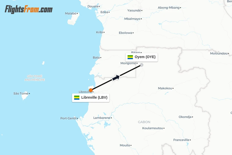 Flights from Libreville to Oyem route map