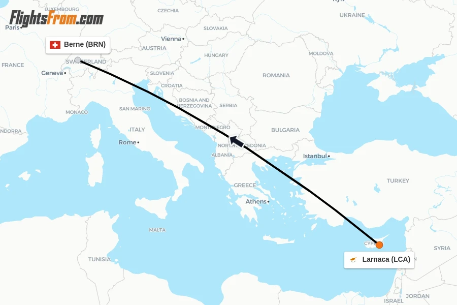Flights from Larnaca to Berne route map