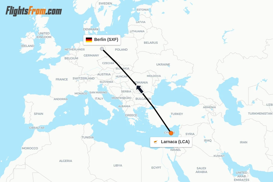 Flights from Larnaca to Berlin route map