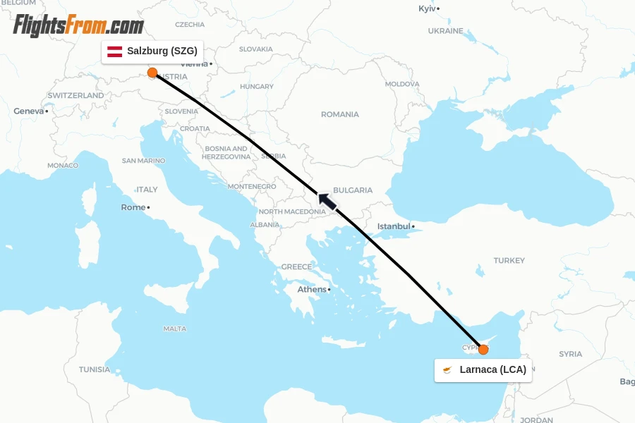 Flights from Larnaca to Salzburg route map