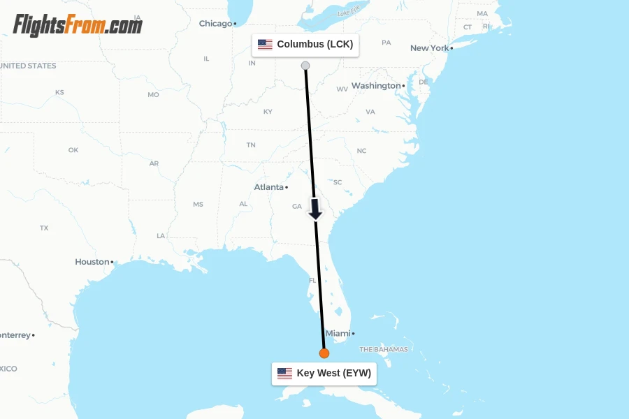 Flights from Columbus to Key West route map