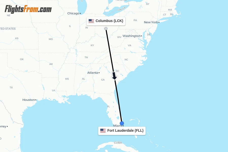Flights from Columbus to Fort Lauderdale route map