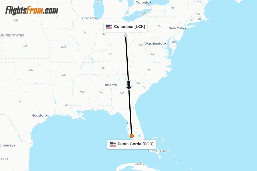 Flights from Columbus to Punta Gorda route map