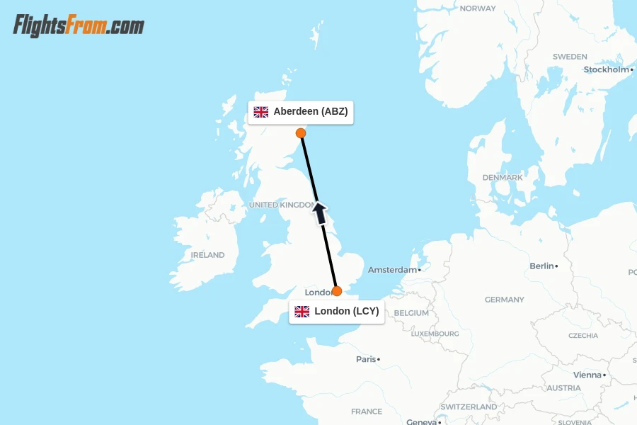 Flights from London to Aberdeen route map