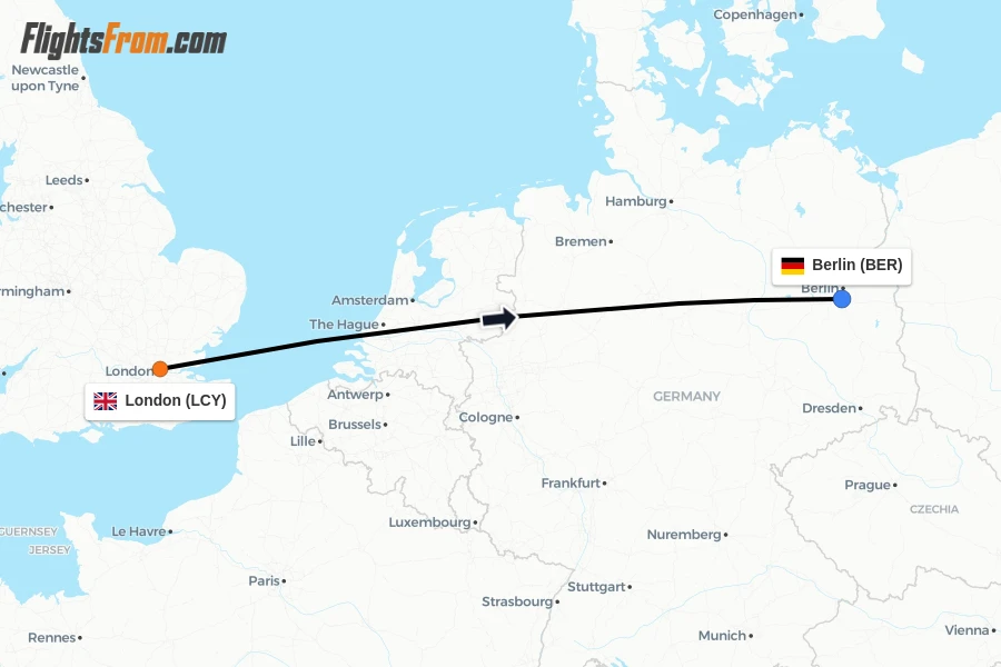 Flights from London to Berlin route map