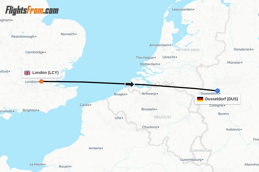 Flights from London to Dusseldorf route map