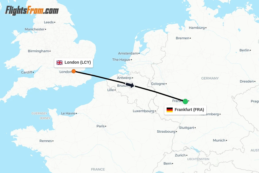 Flights from London to Frankfurt route map