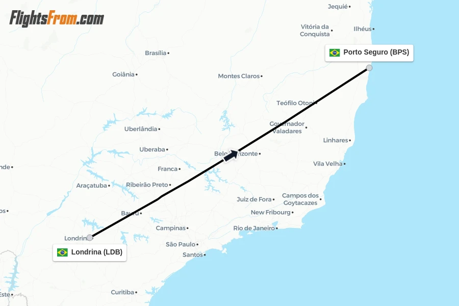 Flights from Londrina to Porto Seguro route map