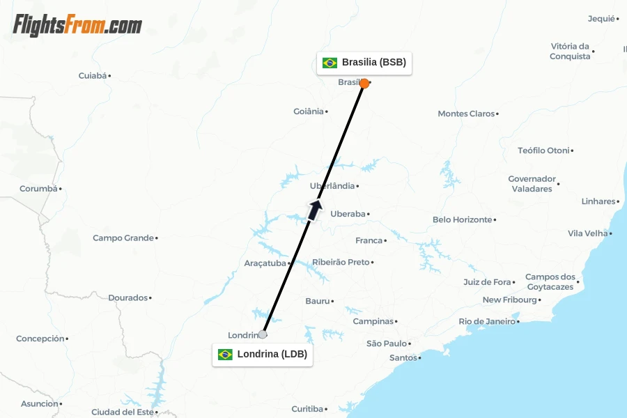 Flights from Londrina to Brasilia route map