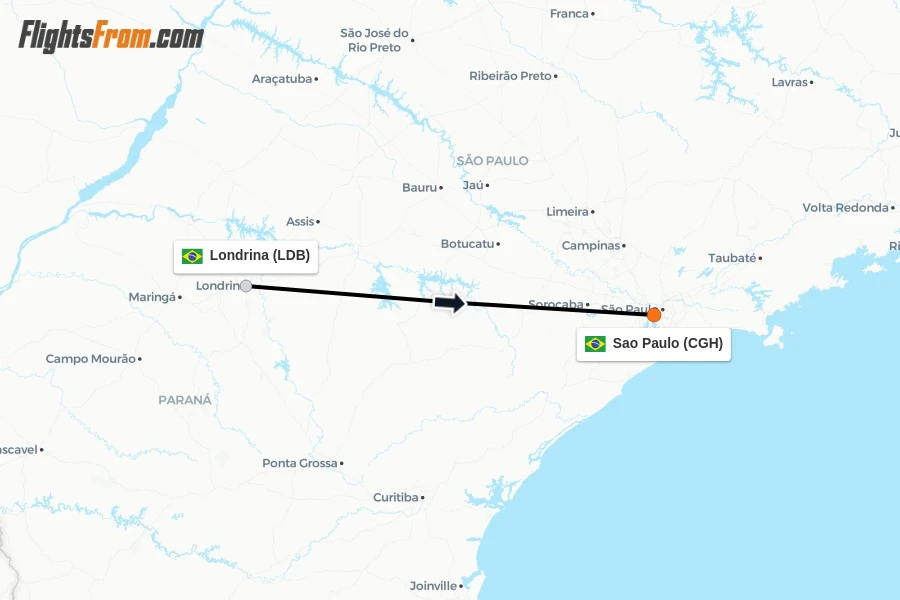 Flights from Londrina to Sao Paulo route map