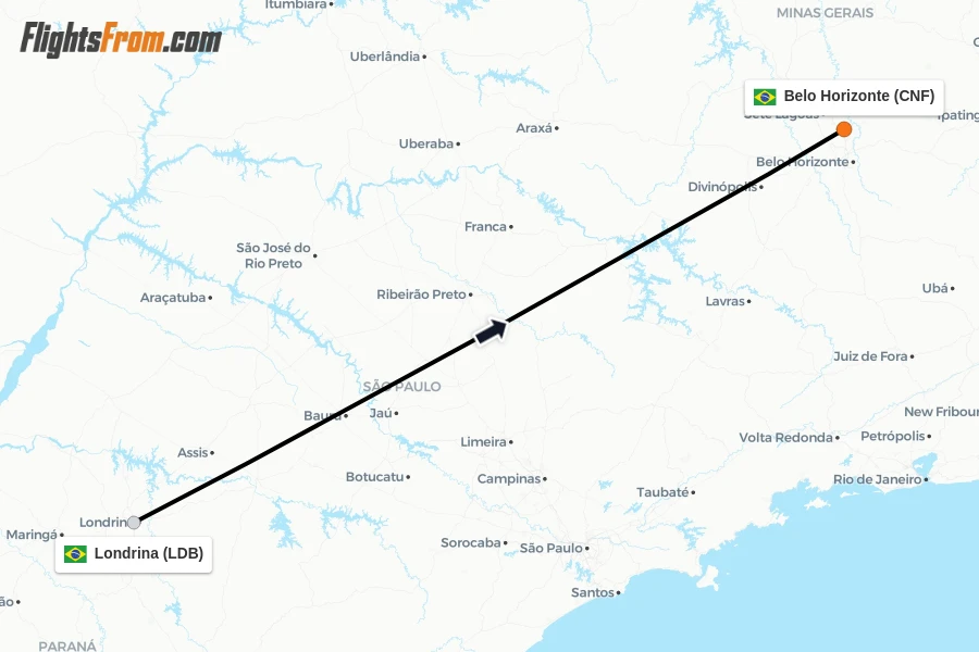 Flights from Londrina to Belo Horizonte route map