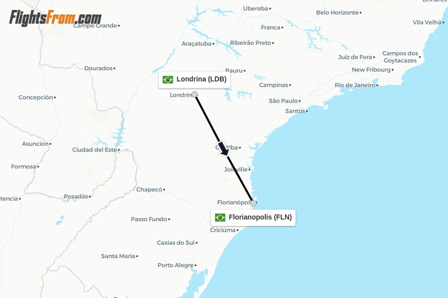 Flights from Londrina to Florianopolis route map