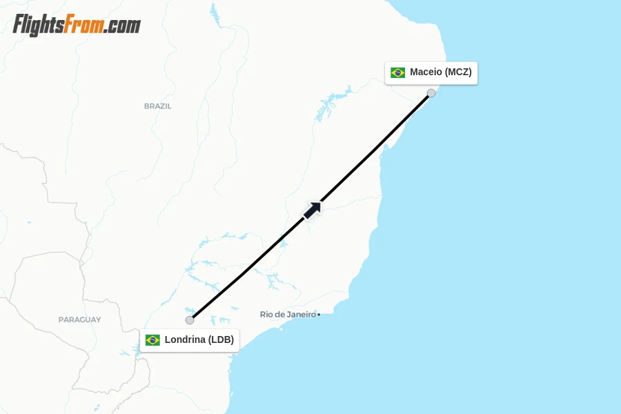 Flights from Londrina to Maceio route map