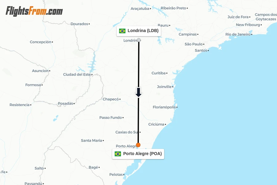 Flights from Londrina to Porto Alegre route map
