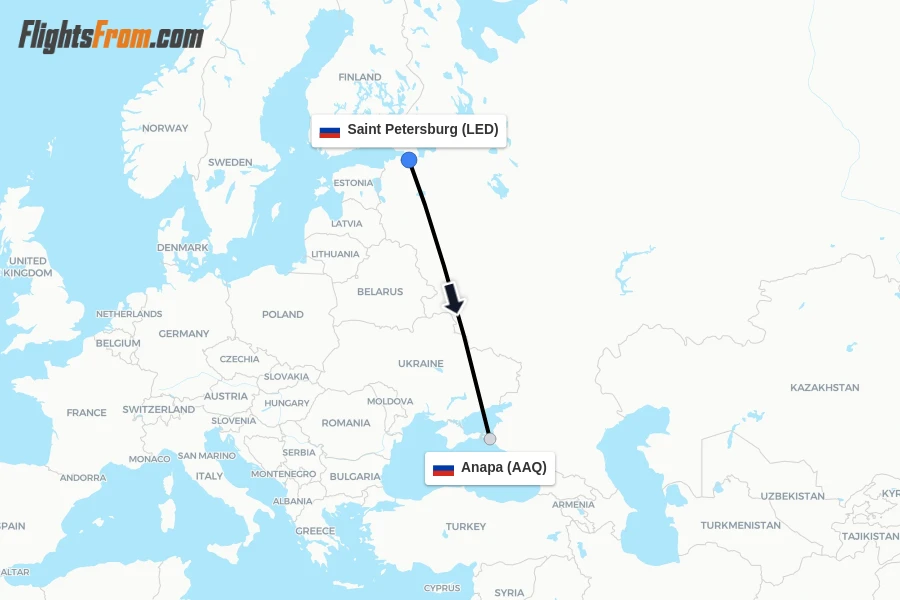 Flights from Saint Petersburg to Anapa route map