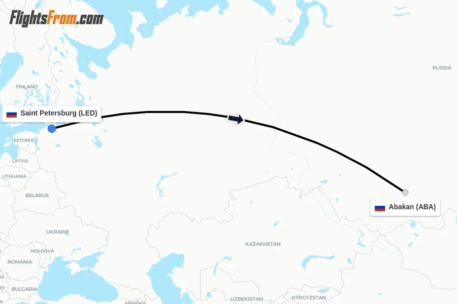 Flights from Saint Petersburg to Abakan route map